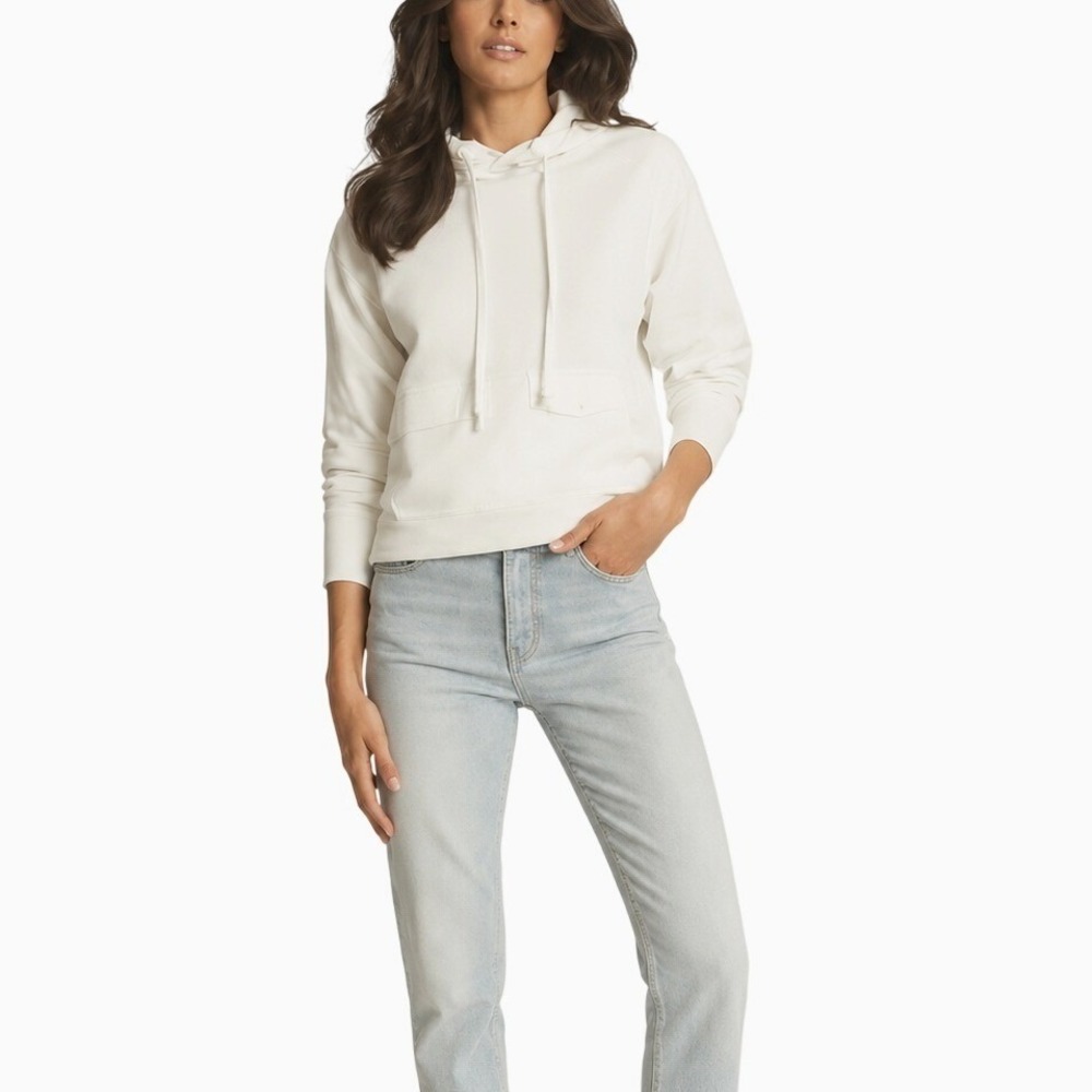 Reiss White Cropped Hoodie Womens S Pullover Mixed Media‎ Sweatshirt Gorpcore